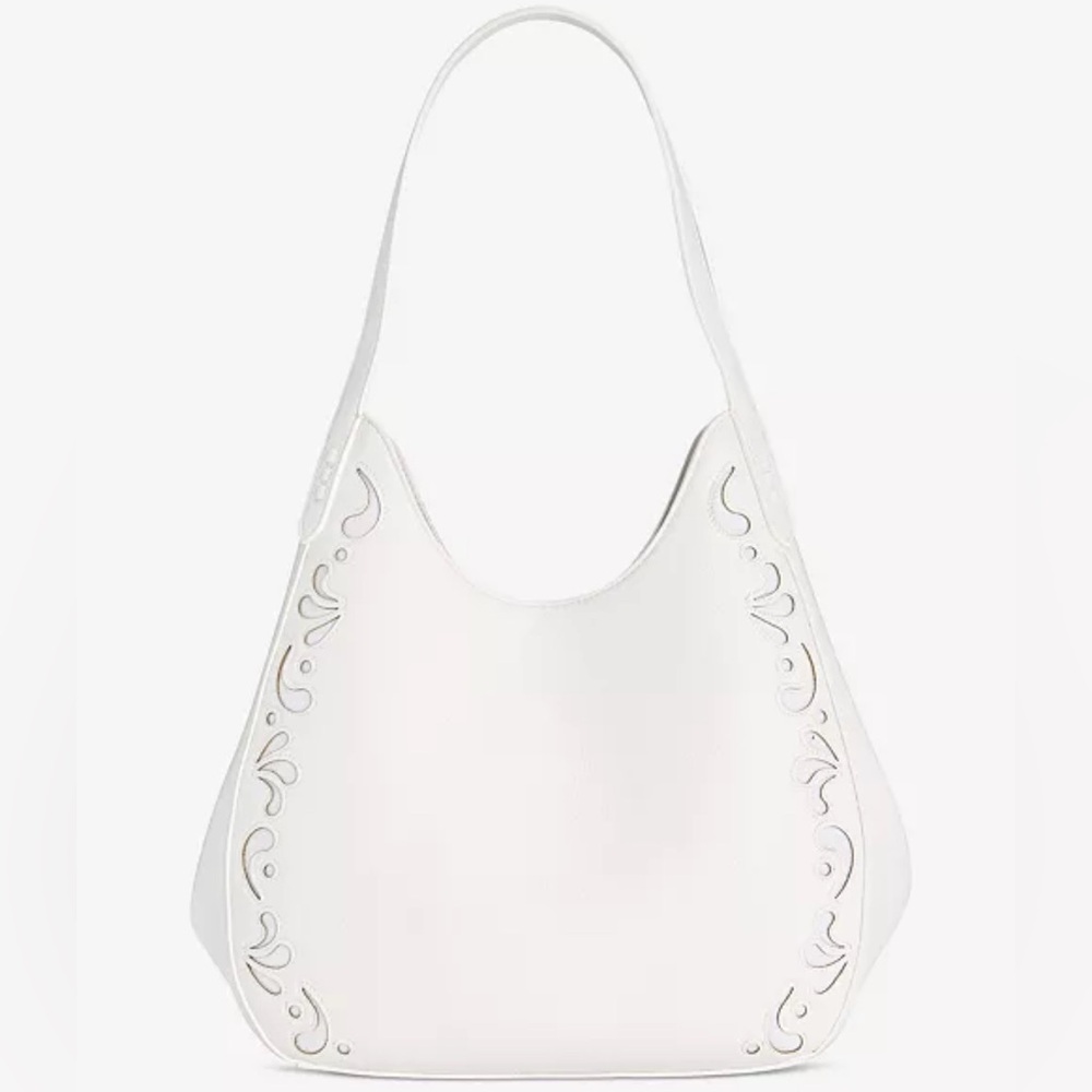 White Leather Shoulder Bag with Decorative Cutouts